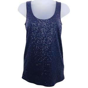 J. Crew Tank Top  XS Drapey Sequin Blue Long Cotton Linen Modal Sparkle #32360
